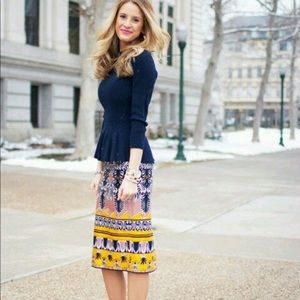 J Crew Collection Pencil Skirt Size 2 Mustard Navy Blush White